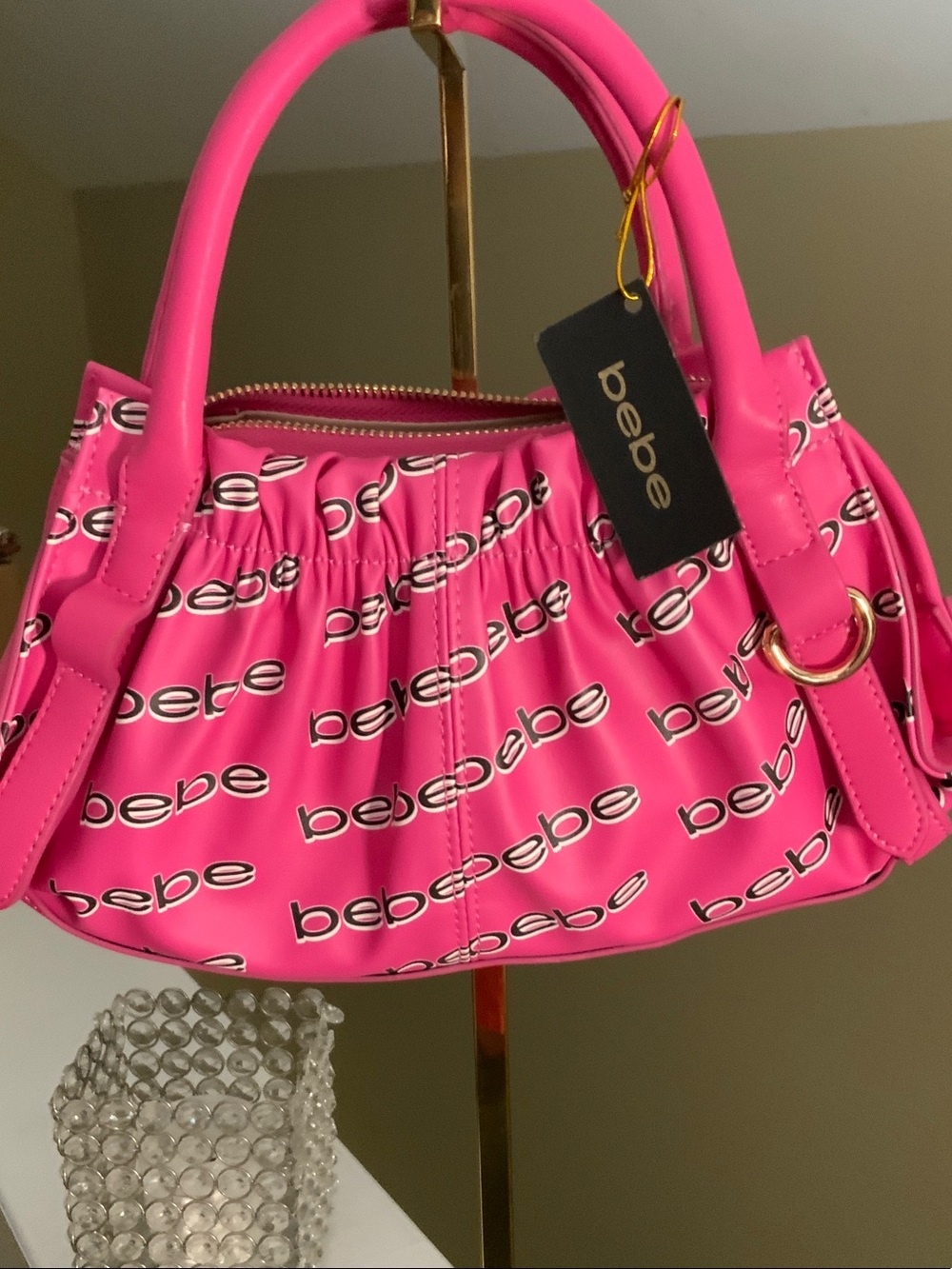bebe Bright Pink Logo Mini Satchel
